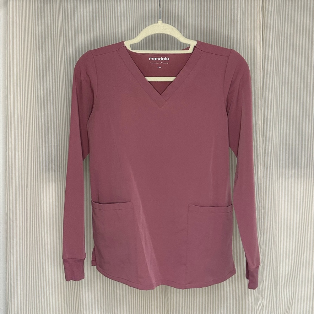 Mandala Long Sleeve 6 Pockets Scrub Top